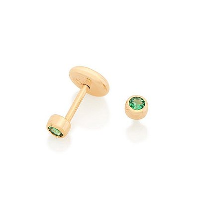 BRINCO INFANTIL SOLITÁRIO FOLHEADO A OURO COM ZIRCÔNIA VERDE. MED 0,20CM ROMMANEL 526385