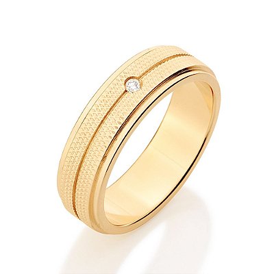 ALIANÇA FOLHEADO A OURO COM DETALHES TRABALHADOS E 1 ZIRCÔNIA 6MM ROMMANEL 511990