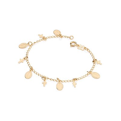 PULSEIRA FOLHEADO A OURO BERLOQUES CRUZ E MEDALHAS MILAGROSA. MED 18CM ROMMANEL 551365