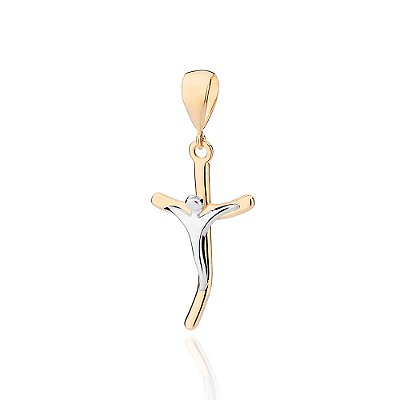 PINGENTE MASCULINO FOLHEADO A OURO CRUZ COM CRISTO ESTILIZADO EM RHODIUM. MED 3,4CM ROMMANEL 540328