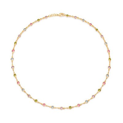 GARGANTILHA FOLHEADO A OURO COM PEDRAS COLORIDAS. MED 42CM ROMMANEL 530871