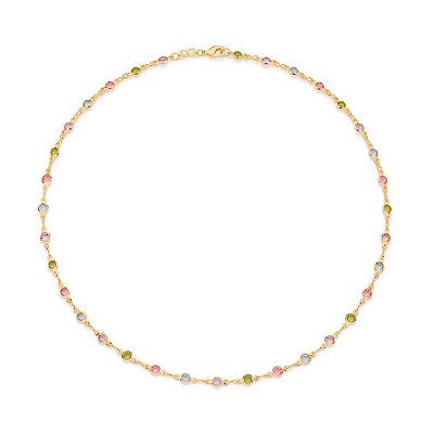 GARGANTILHA FOLHEADO A OURO PEDRAS COLORIDAS. MED 50CM ROMMANEL 530872