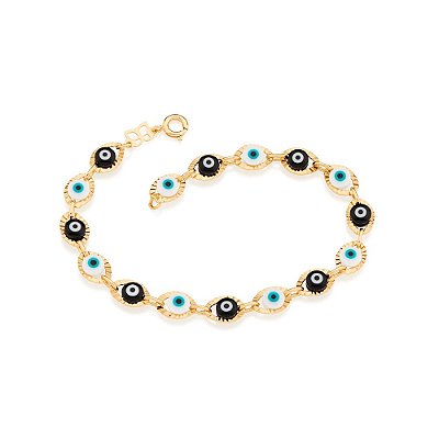 PULSEIRA FOLHEADO A OURO OLHOS GREGOS COLORIDOS. MED 19CM ROMMANEL 551412