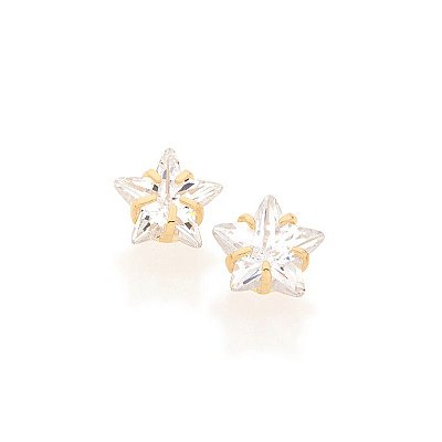 BRINCO FOLHEADO A OURO ESTRELA COM ZIRCÔNIA. MED 8MM ROMAMNEL 524205