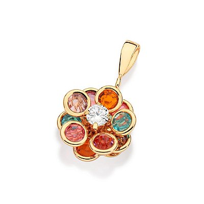 PINGENTE FOLHEADO A OURO FLOR COM PÉTALAS COLORIDAS. MED 1,5CM ROMMANEL 541074