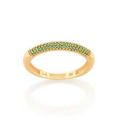 MEIA ALIANÇA FOLHEADO A OURO COM ZIRCÔNIAS VERDE ROMMANEL 512973
