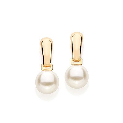 BRINCO FOLHEADO A OURO BASE LISA COM PÉROLA. MED 1,3CM ROMMANEL 522093