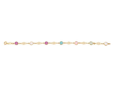 PULSEIRA FOLHEADO A OURO CRISTAIS COLORIDOS. MED 20CM ROMMANEL 551275
