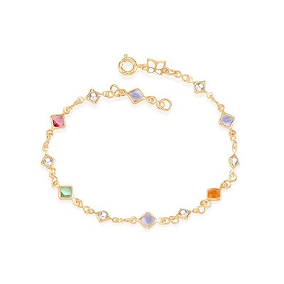 PULSEIRA FOLHEADO A OURO COM PEDRAS COLORIDAS E PÉROLAS. MED 19CM ROMMANEL 550672