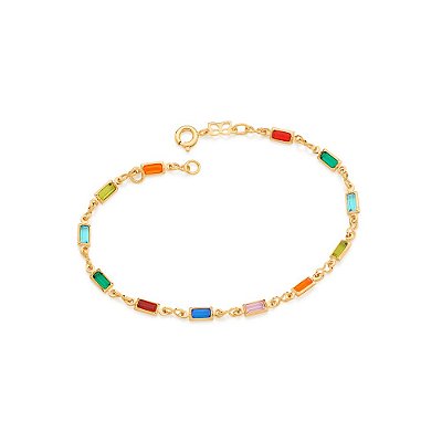 PULSEIRA FOLHEADO A OURO PEDRAS RETANGULARES COLORIDAS. MED 19CM ROMMANEL 550668