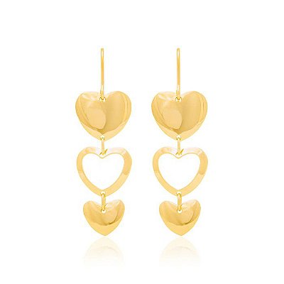 BRINCO FOLHEADO A OURO CORAÇÕES. MED 3,3CM ROMMANEL 522996