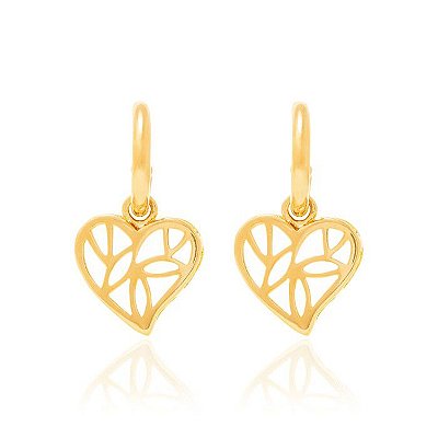 BRINCO FOLHEADO A OURO CORAÇÃO VAZADO. MED 2,1CM ROMMANEL 522689