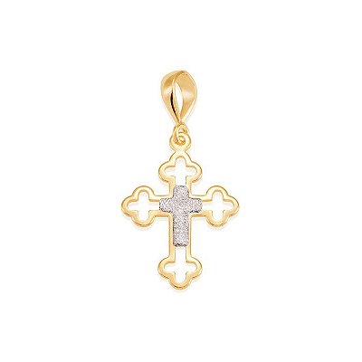 PINGENTE MASCULINO FOLHEADO A OURO CRUZ COM APLICAÇÃO DE RHODIUM. MED 2,3CM ROMMANEL 540609
