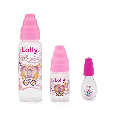 Kit Lolly com 3 Mamadeiras de 50, 80, 240ml Rosa