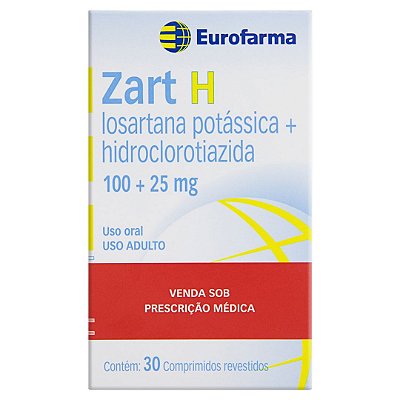 Zart h losartana potássica 100mg + hidroclorotiazida 25mg 30 comprimidos Eurofarma