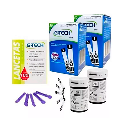 Fitas/tiras Reagentes G-tech Lite 100 Unidades +100 Lancetas