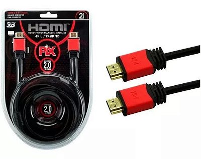 Cabo HDMI 2.0 4K Ultra HD PIX, 2 Metros, 19 Pinos, com Filtro