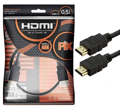 Cabo HDMI Gold 2.0 4K HDR 0,5mt 19P PIX