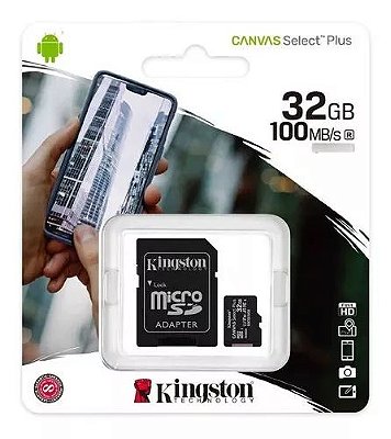 CARTAO DE MEMORIA KINGSTON MICRO SD 32GB CANVAS SELECT PLUS  CLASSE 10  C/ ADAPTADOR - SDCS2/32GB
