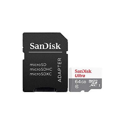 CARTAO DE MEMORIA SANDISK ULTRA 64GB MICRO SD C/ ADAPTADOR - SDSQUNR-064G-GN3MA