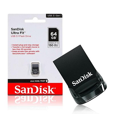 PEN DRIVE SANDISK ULTRA FIT 64GB USB 3.1 PRETO - SDCZ430-064G-G46