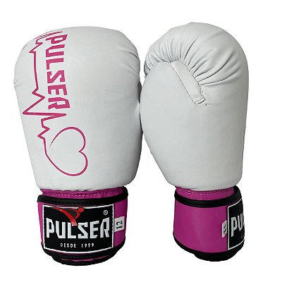 Luva de Boxe / Muay Thai Feminina 12oz PU - Branco com Rosa Coração - Pulser