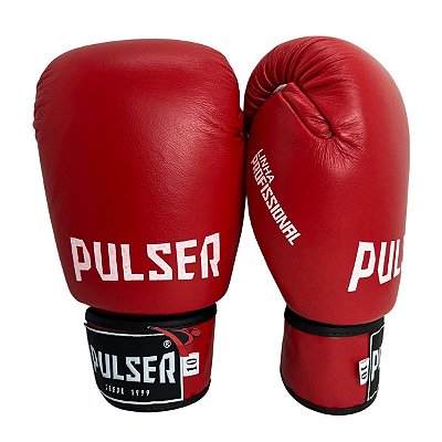 Luva de Boxe / Muay Thai 10oz Couro Legitimo - Vermelho com Branco Profissional - Pulser