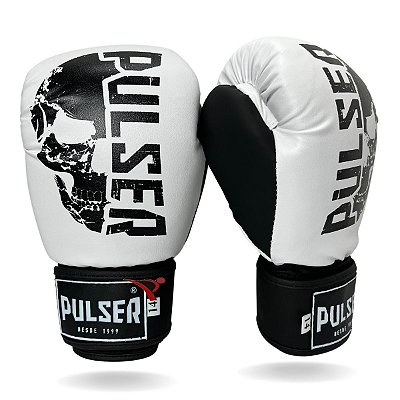 Luva de Boxe / Muay Thai 14oz PU - Branco com Preto Caveira - Pulser