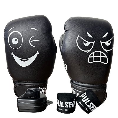 KIT LUVA 06OZ INFANTIL + BANDAGEM + BUCAL - PRETO DIVERTIDA - PULSER