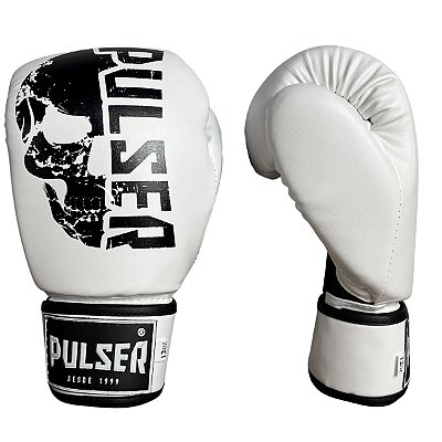 LUVA 12OZ PU - BRANCO COM PRETO CAVEIRA ADOMA - PULSER