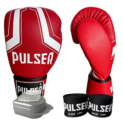 KIT LUVA 14OZ + BANDAGEM + BUCAL - VERMELHO IRON - PULSER