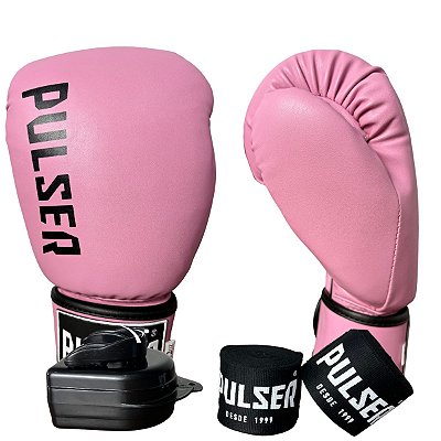 KIT LUVA 12OZ + BANDAGEM + BUCAL - ROSA PRETO MINIMAL - PULSER