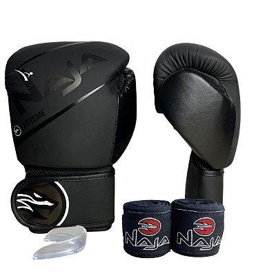 KIT LUVA 12OZ + BANDAGEM + BUCAL EXTREME - PRETO - NAJA