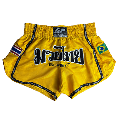 SHORT FIGHT MUAY THAI - FLAG NEON YELLOW - GO FIGHT