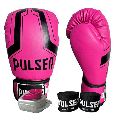 KIT LUVA 10OZ + BANDAGEM + BUCAL - ROSA PRETO IRON - PULSER