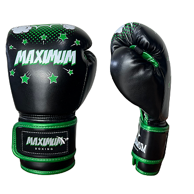 LUVA 6OZ INFANTIL - PRETO COM VERDE - MAXIMUM