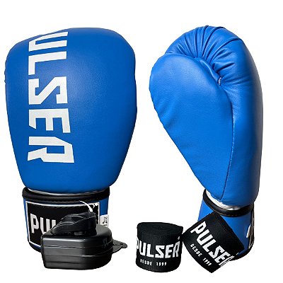 KIT LUVA 10OZ + BANDAGEM + BUCAL - AZUL BRANCO MINIMAL - PULSER