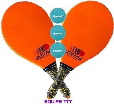 Raquete Fast Ball Evolution Laranja + Bola Frescobol Python Verde Original - Kit 02 raquetes + 03 bolas