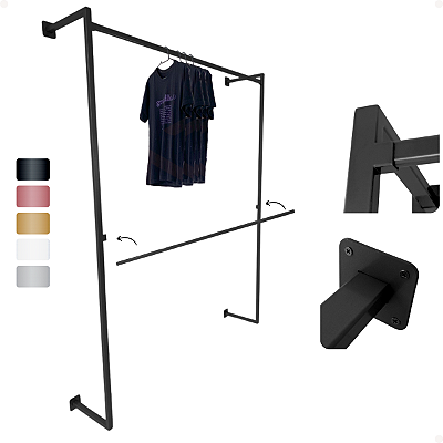 Arara de Parede 150cm 2 Cabideiros Removíveis Paris Fashion