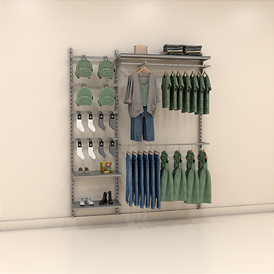 Arara de Parede Conjunto TM com Cremalheira e Prateleiras Modulares