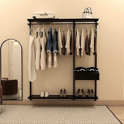 Closet Modular Malta 180 com Gaveteiro e Prateleiras