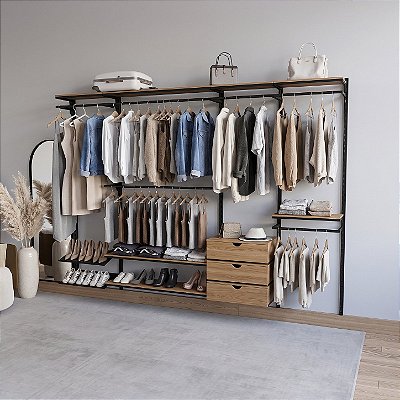 Closet Aberto Modular Malta 300 com 3 Gaveteiros e prateleiras