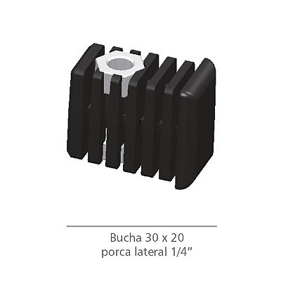 Bucha para Tubo 20x30mm Lateral com Rosca 1/4" – Preta (Kit com 12 Unidades)