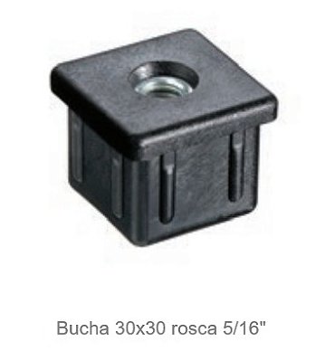 Bucha para Tubo 30x30mm com Rosca 5/16" Preta - Kit com 100 Unidades