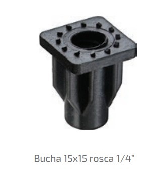 Bucha para Tubo 15x15 mm com rosca plástica 1/4" Cor Preto - KIT 100 unidades