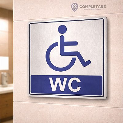 Placa Informativa - ACM Aço Escovado - WC CADEIRANTE