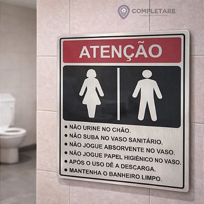 Placa Informativa - ACM Aço Escovado - WC AVISO INTERNO