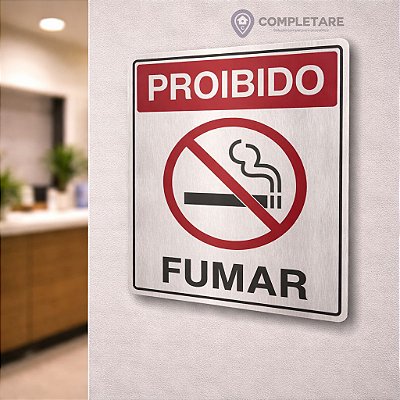 Placa Informativa - ACM Aço Escovado - PROIBIDO FUMAR