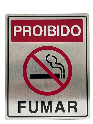 Placa Informativa - ACM Aço Escovado - PROIBIDO FUMAR