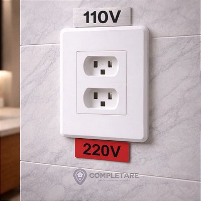 Tarjeta de Voltagem 110V e 220V em ACM – Cartela com 6 Unidades – com Fita Dupla Face